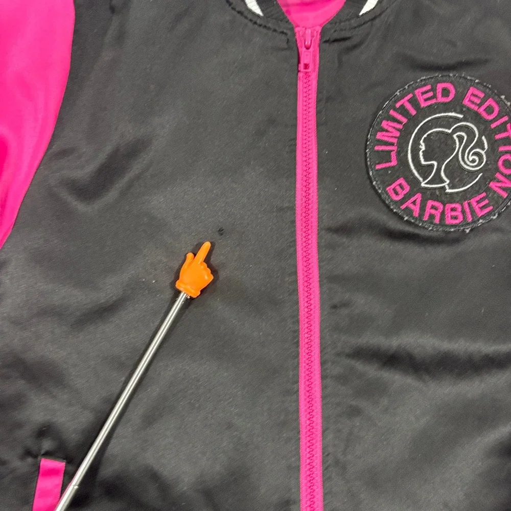 Barbie Bomber Jacket Kids XL (14-16) Black Pink Limited Edition Varsity Zip Up